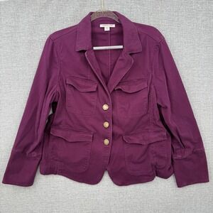 Coldwater Creek Womens Burgundy Utility Jacket Button Front Pockets Size 14‎